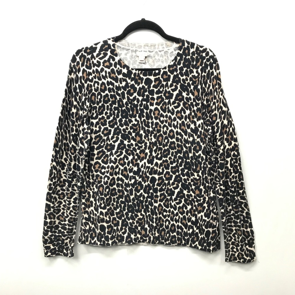 J.CREW 100% Cotton Knit Pullover Sweater Leopard Print Multicolor Women's XL